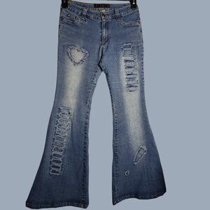 Ruilida Bell botton Jeans With Heart Patchwork & Multicolor Back Pockets Size 27